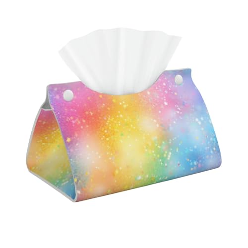 Taschentuchbox mit Regenbogen-Glitzer, PU-Leder, Dekor, Gesichtstuchhalter, Serviettenhalter, für Wohnzimmer, Schreibtisch, Auto, Büro von Mexpekil