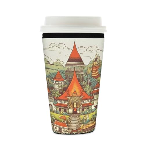Wiederverwendbare Eiskaffeetassen-Hülle, Cartoon-Stadt-Isolator, Neopren-Kaffeehülle für kalte Getränke, Stadtlandschaft, Getränkehalter, passend für 473 - 510 ml Tassen Wiederverwendbare Eiskaffeetassen-Hülle, Cartoon-Stadt-Isolator, Neopren-Kaffeehülle für kalte Getränke, Stadtlandschaft, Getränkehalter, passend für 473 - 510 ml Tassen von Mexpekil