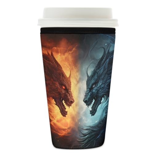 Wiederverwendbare Eiskaffeetassen-Hülle, Feuerdrache, blauer Drache, Isolator, Neopren-Kaffeehülle für kalte Getränke, Getränkehalter, passend für 740-800 ml Tassen Wiederverwendbare Eiskaffeetassen-Hülle, Feuerdrache, blauer Drache, Isolator, Neopren-Kaffeehülle für kalte Getränke, Getränkehalter, passend für 740-800 ml Tassen von Mexpekil