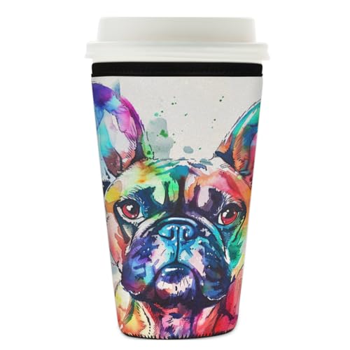 Wiederverwendbare Eiskaffeetassen-Hülle, Französische Bulldogge, Isolator, Neopren, Kaffeehülle für kalte Getränke, Aquarell-Hundemuster, Getränkehalter, passend für 740 - 800 ml Tassen Wiederverwendbare Eiskaffeetassen-Hülle, Französische Bulldogge, Isolator, Neopren, Kaffeehülle für kalte Getränke, Aquarell-Hundemuster, Getränkehalter, passend für 740 - 800 ml Tassen von Mexpekil