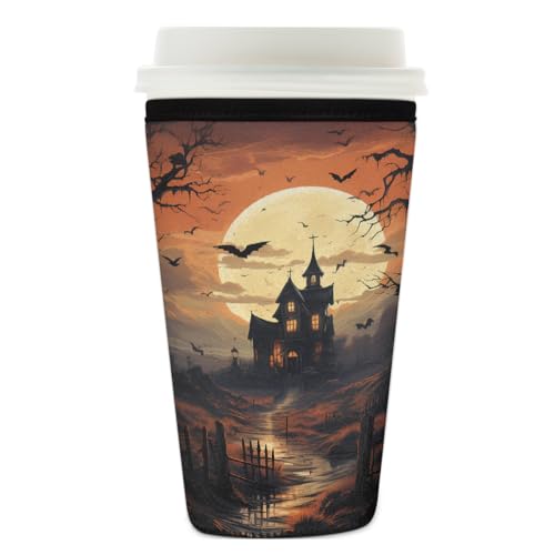 Wiederverwendbare Eiskaffeetassen-Hülle, Halloween, Fledermaus-Schloss, Isolator, Neopren-Kaffeehülle für kalte Getränke, Mond, Bäume, Getränkehalter, passend für 740 - 800 ml Tassen Wiederverwendbare Eiskaffeetassen-Hülle, Halloween, Fledermaus-Schloss, Isolator, Neopren-Kaffeehülle für kalte Getränke, Mond, Bäume, Getränkehalter, passend für 740 - 800 ml Tassen von Mexpekil