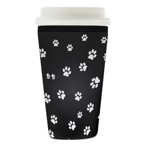 Wiederverwendbare Eiskaffeetassen-Hülle, Katzenfußabdruck, Hundepfoten-Isolator, Neopren, Kaffeehülle für kalte Getränke, Halter, passend für 740 - 800 ml Tassen von Mexpekil