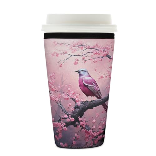 Wiederverwendbare Eiskaffeetassen-Hülle, Kolibri, Kirschblüten-Isolator, Neopren, Kaffeehülle für kalte Getränke, Frühlingsvogel, Getränkehalter, passend für 625 - 680 ml Tassen Wiederverwendbare Eiskaffeetassen-Hülle, Kolibri, Kirschblüten-Isolator, Neopren, Kaffeehülle für kalte Getränke, Frühlingsvogel, Getränkehalter, passend für 625 - 680 ml Tassen von Mexpekil