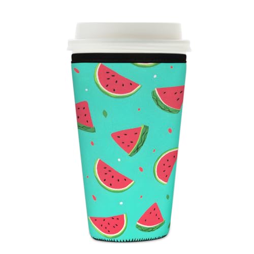 Wiederverwendbare Eiskaffeetassen-Hülle, Sommer, Wassermelonen-Isolator, Neopren-Kaffeehülle für kalte Getränke, Obst, Getränke, Halter, passend für 625 - 680 ml Tassen von Mexpekil