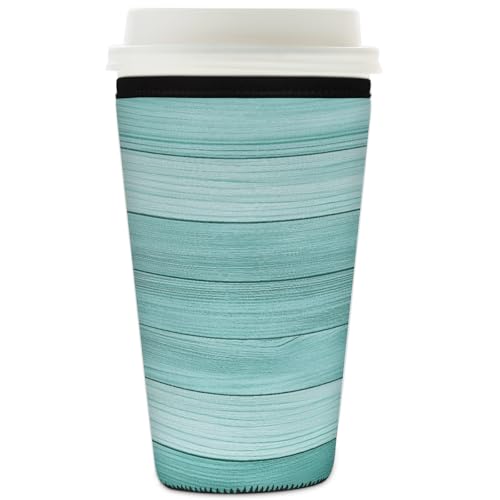 Wiederverwendbare Eiskaffeetassen-Hülle, Türkis, Holzdielen-Isolator, Neopren-Kaffeehülle für kalte Getränke, Vintage-Holzdielen-Getränkehalter, passend für 907 ml Tassen Wiederverwendbare Eiskaffeetassen-Hülle, Türkis, Holzdielen-Isolator, Neopren-Kaffeehülle für kalte Getränke, Vintage-Holzdielen-Getränkehalter, passend für 907 ml Tassen von Mexpekil
