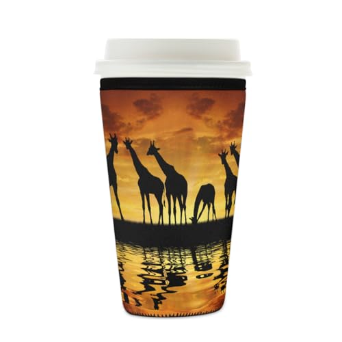 Wiederverwendbare Eiskaffeetassen-Hülle, afrikanische Tier-Giraffe, Isolator, Neopren, Kaffeehülle für kalte Getränke, Halter, passend für 473 - 510 ml Tassen Wiederverwendbare Eiskaffeetassen-Hülle, afrikanische Tier-Giraffe, Isolator, Neopren, Kaffeehülle für kalte Getränke, Halter, passend für 473 - 510 ml Tassen von Mexpekil