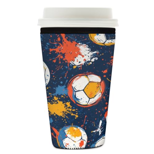 Wiederverwendbare Eiskaffeetassen-Hülle, bunt, Fußball-Isolator, Neopren, Kaffeehülle für kalte Getränke, Getränkehalter, passend für 740 - 800 ml Tassen Wiederverwendbare Eiskaffeetassen-Hülle, bunt, Fußball-Isolator, Neopren, Kaffeehülle für kalte Getränke, Getränkehalter, passend für 740 - 800 ml Tassen von Mexpekil