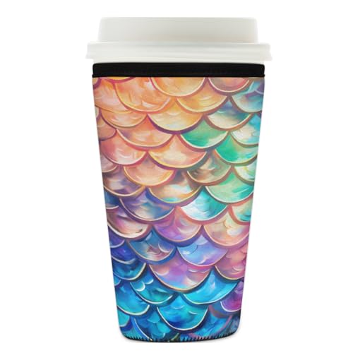 Wiederverwendbare Eiskaffeetassen-Hülle, bunte Meerjungfrauenschuppen, Isolator, Neopren, Kaffeehülle für kalte Getränke, Tierhaut, Getränkehalter, passend für 740 - 800 ml Tassen Wiederverwendbare Eiskaffeetassen-Hülle, bunte Meerjungfrauenschuppen, Isolator, Neopren, Kaffeehülle für kalte Getränke, Tierhaut, Getränkehalter, passend für 740 - 800 ml Tassen von Mexpekil