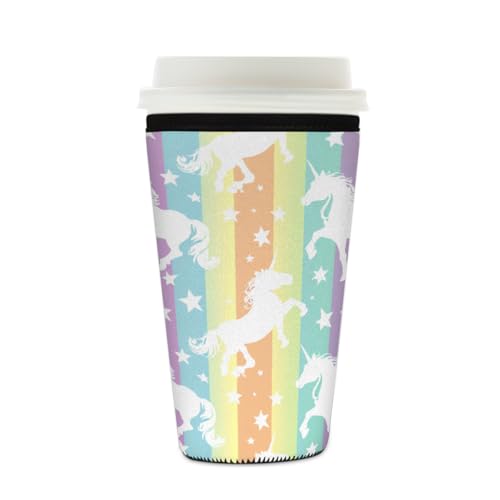 Wiederverwendbare Eiskaffeetassen-Hülle, buntes Pferd-Isolator, Neopren-Kaffeehülle für kalte Getränke, Regenbogen-Tier-Getränkehalter, passend für 473 - 510 ml Tassen Wiederverwendbare Eiskaffeetassen-Hülle, buntes Pferd-Isolator, Neopren-Kaffeehülle für kalte Getränke, Regenbogen-Tier-Getränkehalter, passend für 473 - 510 ml Tassen von Mexpekil