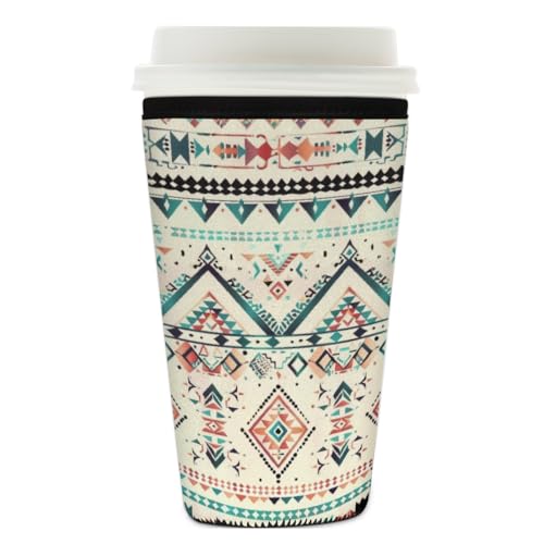 Wiederverwendbare Eiskaffeetassen-Hülle, ethnisch bemalt, isolierende Neopren-Kaffeehülle für kalte Getränke, Aztekenmuster, Getränkehalter, passend für 740 - 800 ml Tassen Wiederverwendbare Eiskaffeetassen-Hülle, ethnisch bemalt, isolierende Neopren-Kaffeehülle für kalte Getränke, Aztekenmuster, Getränkehalter, passend für 740 - 800 ml Tassen von Mexpekil