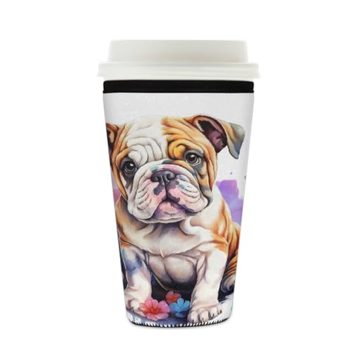 Wiederverwendbare Eiskaffeetassen-Hülle, niedliche Bulldogge, Schmetterling, Isolator, Neopren-Kaffeehülle für kalte Getränke, Aquarell, Welpen, Getränkehalter, passend für 473 - 510 ml Tassen Wiederverwendbare Eiskaffeetassen-Hülle, niedliche Bulldogge, Schmetterling, Isolator, Neopren-Kaffeehülle für kalte Getränke, Aquarell, Welpen, Getränkehalter, passend für 473 - 510 ml Tassen von Mexpekil