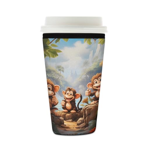 Wiederverwendbare Eiskaffeetassen-Hülle, niedlicher Affen-Isolator, Neopren, Kaffeehülle für kalte Getränke, Wald-Affen-Getränkehalter, passend für 473 - 510 ml Tassen Wiederverwendbare Eiskaffeetassen-Hülle, niedlicher Affen-Isolator, Neopren, Kaffeehülle für kalte Getränke, Wald-Affen-Getränkehalter, passend für 473 - 510 ml Tassen von Mexpekil