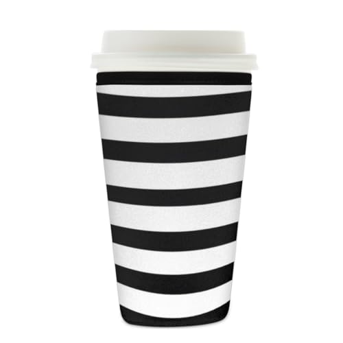 Wiederverwendbare Eiskaffeetassen-Hülle, schwarz und weiß gestreift, isolierende Neopren-Kaffeehülle für kalte Getränke, Getränkehalter, passend für 625 - 680 ml Tassen Wiederverwendbare Eiskaffeetassen-Hülle, schwarz und weiß gestreift, isolierende Neopren-Kaffeehülle für kalte Getränke, Getränkehalter, passend für 625 - 680 ml Tassen von Mexpekil