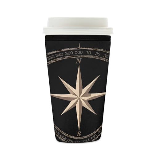 Wiederverwendbare Eiskaffeetassen-Hülle, schwarzer Kompassrosen-Isolator, Neopren, Kaffeehülle für kalte Getränke, Halter, passend für 473 - 510 ml Tassen Wiederverwendbare Eiskaffeetassen-Hülle, schwarzer Kompassrosen-Isolator, Neopren, Kaffeehülle für kalte Getränke, Halter, passend für 473 - 510 ml Tassen von Mexpekil