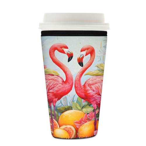 Wiederverwendbare Eiskaffeetassenhülle Flamingos, Zitrone, Sommer, Obst, Isolator, Neopren, Kaffeehülle für kalte Getränke, Halter, passend für 625 - 680 ml Tassen Wiederverwendbare Eiskaffeetassenhülle Flamingos, Zitrone, Sommer, Obst, Isolator, Neopren, Kaffeehülle für kalte Getränke, Halter, passend für 625 - 680 ml Tassen von Mexpekil