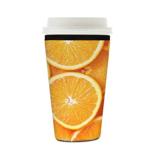 Wiederverwendbare Eiskaffeetassenhülle Orange Obst Isolator Neopren Kaffeehülle für kalte Getränke Halter passend für 473 - 510 ml Tassen Wiederverwendbare Eiskaffeetassenhülle Orange Obst Isolator Neopren Kaffeehülle für kalte Getränke Halter passend für 473 - 510 ml Tassen von Mexpekil