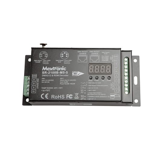 LED CONNEX DMX Decoder RDM 16 bits 5CH 5PIN XLR 5CH 8A 12-24V von Mextronic
