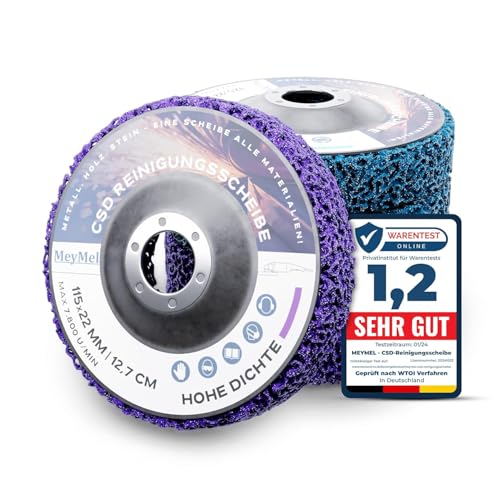 MeyMel® 5 Stück Premium CSD 115mm 3x Grob & 2x Mittel | Hochleistungs- & Bruchsichere Reinigungsscheibe | Für Winkelschleifer 115mm | Rostentferner für Flex | Holz Metall Stein Beton | Gewebescheibe von MeyMel