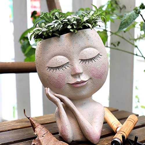 Meyas Blumentopf Gesicht Kopf Sukkulente Pflanze, Sukkulenten Übertöpfe, Kaktus Pflanzgefäß mit Ablaufloch, Gartendeko Geschenk für Innen und Draußen, Helle Farbe von Meyas