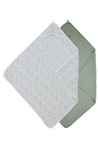 MEYCO Baby Cheetah/Uni Kapuzentuch, 2er Pack, Badetuch (aus 2-lagiger weicher 100% Baumwolle, pflegeleicht, maschinenwaschbar, einfach kombinierbar, Größe: 80 x 80 cm), Waldgrün von Meyco
