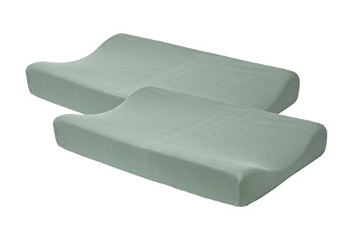 Meyco Baby Basic Jersey Wickelauflagenbezug 2er Pack (weich und hautfreundlich, aus 100% Baumwolle, waschbar, einfache Pflege, trocknergeeignet, Größe: 50 x 70 cm), Stone Green von Meyco