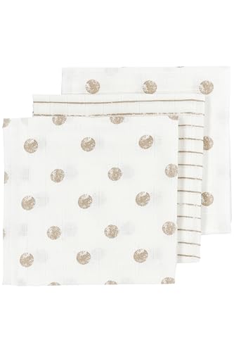 Meyco Baby Dot Stripe Musselintücher, 3-teilig (Mullwindeln, Mulltücher aus 100% Baumwolle, saugstark & schnelltrocknend, multifunktional), Sand von Meyco