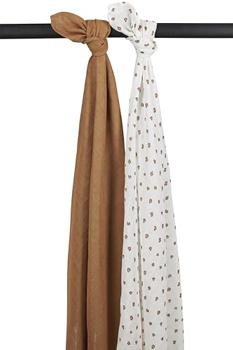 Meyco Baby Mini Panther Swaddle Pucktücher, 2-teilig (Wickeltücher, Mulltücher aus 100% Baumwolle, saugstark & schnelltrocknend, multifunktional), Toffee von Meyco