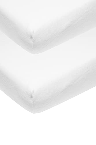 Meyco Baby Uni Molton Stretch Spannbettlaken 2er Pack für das Beistellbett (wasserdichter Matratzenschoner, extra elastisch und atmungsaktiv, Bettauflage aus 80% Baumwolle, Maße: 50 x 90cm), Weiß von MEYCO