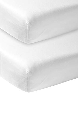 Meyco Baby Uni Spannbettlaken 2er Pack für das Beistellbett (Bettlaken mit weicher Jersey-Qualität, aus 100% Baumwolle, perfekte Passform durch Rundum-Gummizug, atmungsaktiv, Maße: 50 / 90cm), Weiß von Meyco