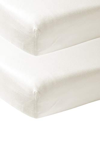 Meyco Baby Uni Spannbettlaken 2er Pack für das Kinderbett (Bettlaken mit weicher Jersey-Qualität, aus 100% Baumwolle, perfekte Passform durch Rundum-Gummizug, Maße: 70 x 140 cm), Cremeweiß von Meyco