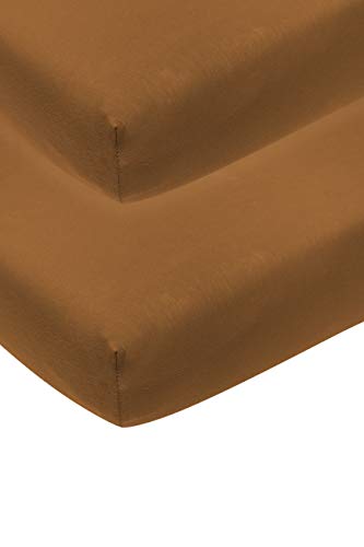 Meyco Baby Uni Spannbettlaken 2er Pack für die Babywiege (Bettlaken mit weicher Jersey-Qualität, aus 100% Baumwolle, perfekte Passform durch Rundum-Gummizug, atmungsaktiv, Maße: 40 x 80 / 90cm), Camel von Meyco