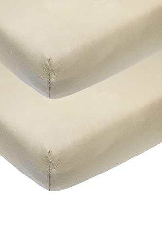 Meyco Baby Uni Spannbettlaken 2er Pack für die Babywiege (Bettlaken mit weicher Jersey-Qualität, aus 100% Baumwolle, perfekte Passform durch Rundum-Gummizug, atmungsaktiv, Maße: 40 x 80 / 90cm), Sand von Meyco