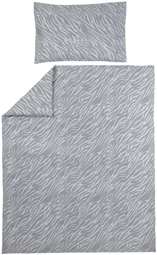 MEYCO Baby Zebra Bettwäsche, Juniorbett (atmungsaktives Material, Bettbezug aus 100% Baumwolle, inklusive Kopfkissenbezug, Maschinenwaschbar und trocknergeeignet, Maße: 120 x 150 cm), Grau von Meyco