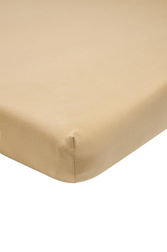 Meyco Home Basic Jersey Uni Spannbettlaken Doppelbett (Bettlaken mit weicher Jersey-Qualität, aus 100% Baumwolle, perfekte Passform durch Rundum-Gummizug, Maße: 180 x 210/220 cm), Warmer Sand von Meyco