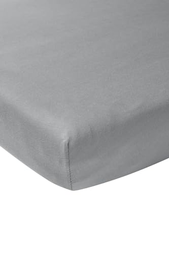 Meyco Home Basic Jersey Uni Spannbettlaken Doppelbett (Bettlaken mit weicher Jersey-Qualität, aus 100% Baumwolle, perfekte Passform durch Rundum-Gummizug, atmungsaktiv, Maße: 140 x 200 cm), Grau von Meyco