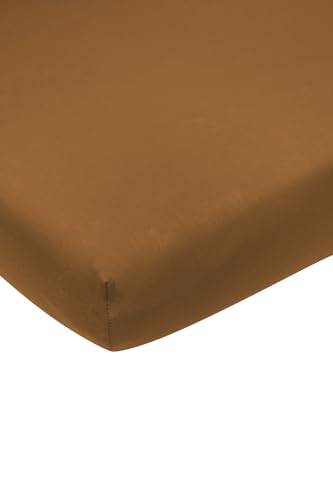 Meyco Home Basic Jersey Uni Spannbettlaken für 1-Person (Bettlaken mit weicher Jersey-Qualität, aus 100% Baumwolle, perfekte Passform durch Rundum-Gummizug, atmungsaktiv, Maße: 120 x 200 cm), Camel von Meyco
