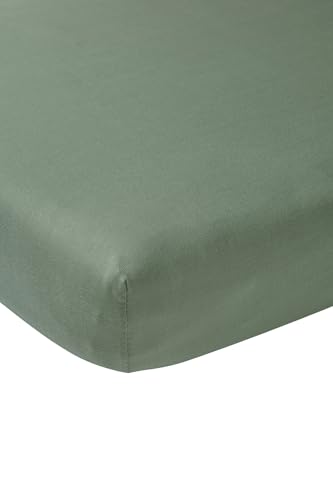 Meyco Home Basic Jersey Uni Spannbettlaken für 1-Person (Bettlaken mit weicher Jersey-Qualität, aus 100% Baumwolle, perfekte Passform durch Rundum-Gummizug, Maße: 120 x 200 cm), Waldgrün von Meyco
