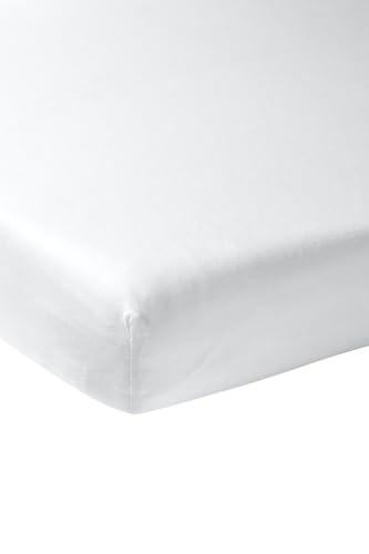 Meyco Home Basic Jersey Uni Spannbettlaken für 1-Person (Bettlaken mit weicher Jersey-Qualität, aus 100% Baumwolle, perfekte Passform durch Rundum-Gummizug, atmungsaktiv, Maße: 120 x 200 cm), Weiß von Meyco