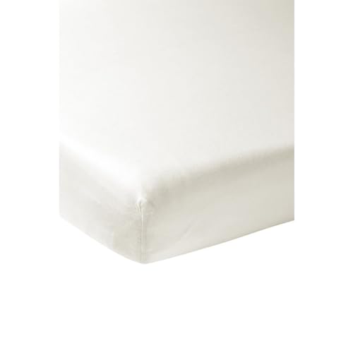 Meyco Home Basic Jersey Uni SpannbettlakenDoppelbett (Bettlaken mit weicher Jersey-Qualität, aus 100% Baumwolle, perfekte Passform durch Rundum-Gummizug, Maße: 140 x 200 cm), Warmes Weiß von Meyco