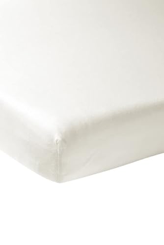 Meyco Home Basic Jersey Uni Spannbettlaken für 1-Person (Bettlaken mit weicher Jersey-Qualität, aus 100% Baumwolle, perfekte Passform durch Rundum-Gummizug, Maße: 80 x 200 cm), Warmes Weiß von Meyco