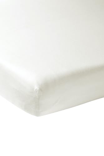 Meyco Home Basic Jersey Uni Spannbettlaken für 1-Person (Bettlaken mit weicher Jersey-Qualität, aus 100% Baumwolle, perfekte Passform durch Rundum-Gummizug, Maße: 90 x 210/220 cm), Warmes Weiß von Meyco