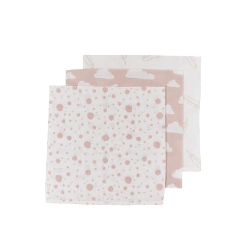 Meyco Baby Spucktücher - Clouds, Dots, Feathers Pink - 30x30cm - 3er Pack von Meyco