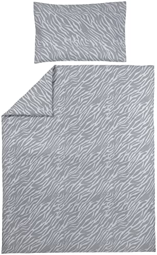 MEYCO Baby Zebra Bettwäsche, Kinderbett (atmungsaktives Material, Bettbezug aus 100% Baumwolle, inklusive Kopfkissenbezug, Maschinenwaschbar und trocknergeeignet, Maße: 100 x 135 cm), Grau von Meyco