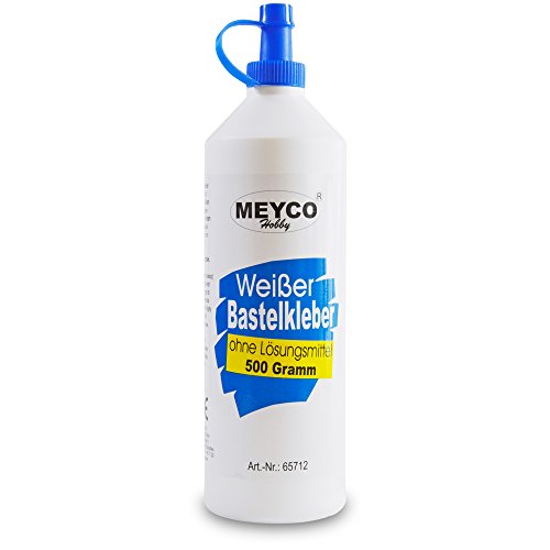 Meyco weißer Bastelkleber 500 g - trocknet transparent - ohne Lösungsmittel - für Textil, Holz, Filz, Papier - Universalkleber mit Dosierspitze von Meyco