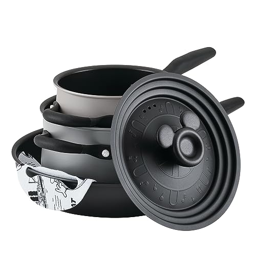 Meyer Disney Stapelbares Topf- und Pfannenset antihaftbeschichtet – Disney 100 Steamboat Willie Limited Edition 4-teiliges Pfannenset, Induktionskochfeld geeignet Kochgeschirr von Meyer