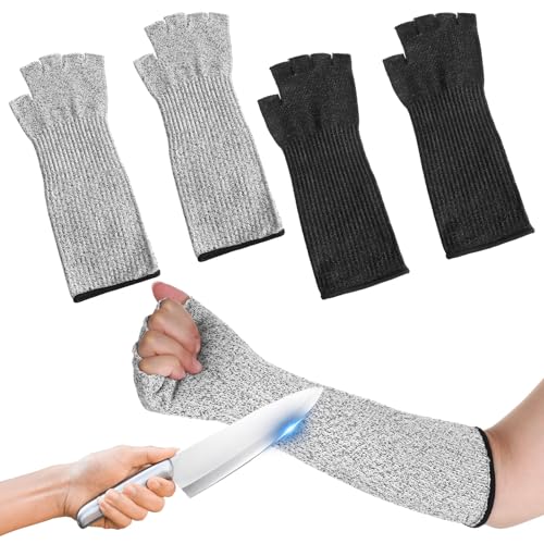 Meyeyaia 2 Paar Schnittfeste Ärmel Handschuhe 30cm Lang Level 5 Protection Unterarmschutz Schnittfesten Armstulpen Gestrickte Halbfinger Armschutz zum Herren Damen Kochen Schnitzen und Gärtnern von Meyeyaia
