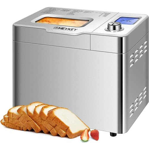 Brotbackautomat, Brotbackautomat Advanced, Edelstahl Brotbackmaschine, Backautomat mit Timer, 25 Backprogramme automatisches Zutatenfach, Sichtfenster, silber von Meykey