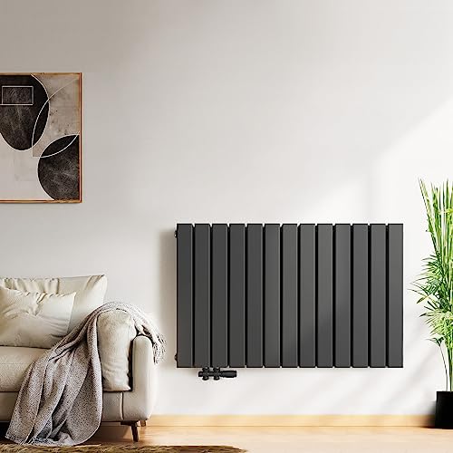 Meykoers Design Heizkörper Flach 630 x 1000mm Doppellagig Flachheizkörper Horizontal Paneelheizkörper Seitenanschluss Wandheizkörper Anthrazit 1343 Watt von Meykoers