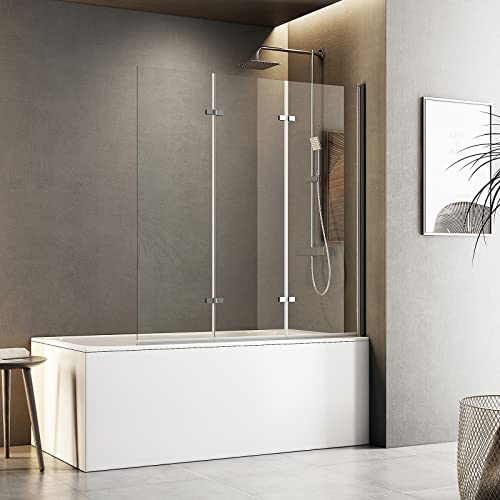 Meykoers Duschabtrennung 120x140cm Faltwand für Badewanne, Duschwand Badewannenaufsatz mit 6mm Nano Easy Clean Glas von Meykoers