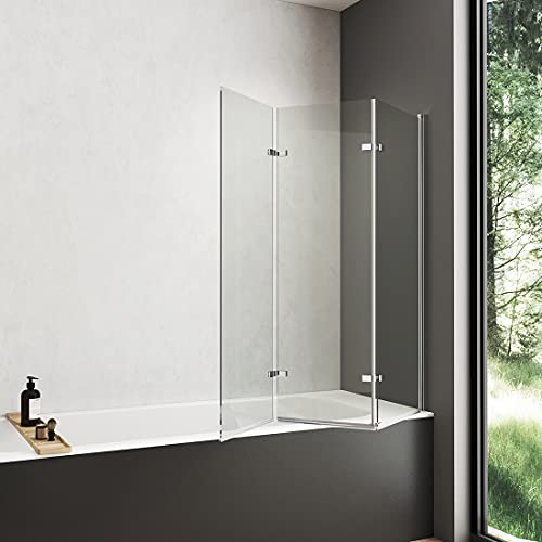 Meykoers Duschabtrennung 130x140 cm Duschwand für Badewanne, 3-teilig faltbar Badewannenaufsatz mit 6mm Nano Easy Clean Glas von Meykoers